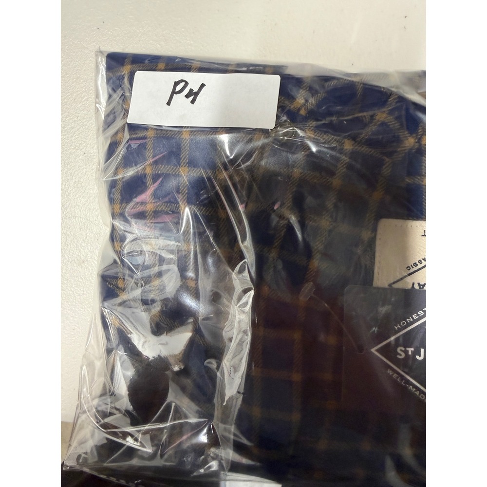 St Johns Bay Mens Super Soft Flannel Shirt Navy Blue Tan Grid FA23SJB1027A L - Picture 11 of 11
